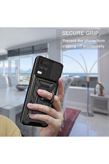 Fibaks Oppo Realme 8 Compatible Case Camera Protected Armor Military Tank Cover with Sliding Ring