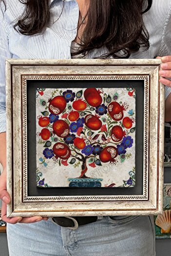 Oscar Stone Decor Çerçeveli Tablo Taş Duvar Dekoru 30 X 30 Cm Nar Ağacı / Bereket Temsili