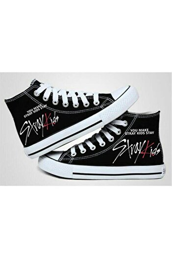 Touz Eyl Boutique Stray Kids Printed Black Canvas Shoes