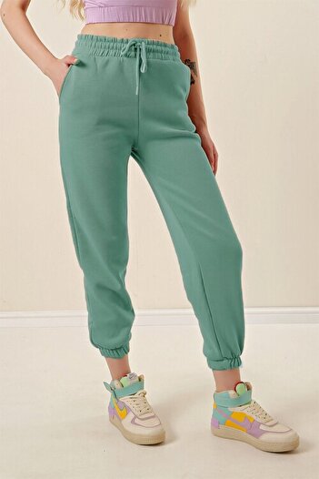 Aşkı Endam Large Size Erva Three Thread Sweatpants with Elastic Legs - Mint