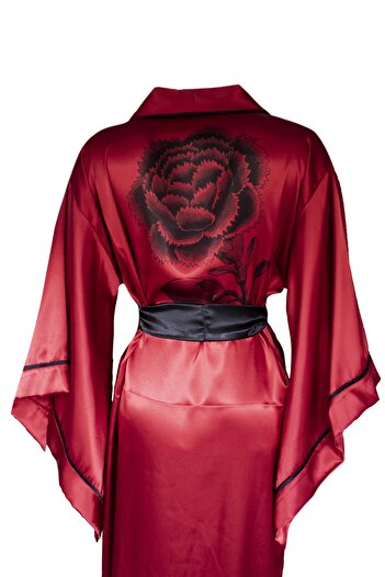 Mita Concept Burgundy Satin Bat Sleeve Kimono