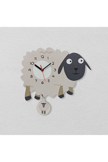 CajuArt Cute Lamb Children's Wall Clock with Swinging Wooden Pendulum