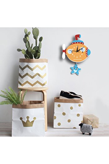CajuArt Swinging Wooden Pendulum Submarine Marine Children's Wall Clock