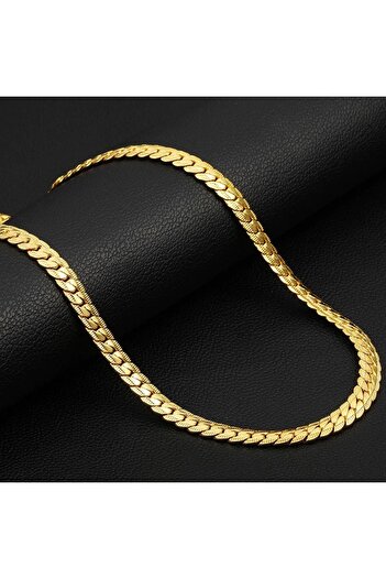 The Collection Unisex Ezme Model Paslanmaz Gold Çelik Zincir Kolye 55cm