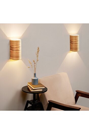 hü ma tasarım ve aksesuar Double-Way Wooden Living Room Wall Sconce Chandelier with Curved Edge Reflection Design - Gu 10 Lampholder