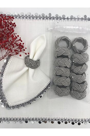 KATMERTEKS 12 Pieces Smoked Napkin Ring Ring Wicker Model