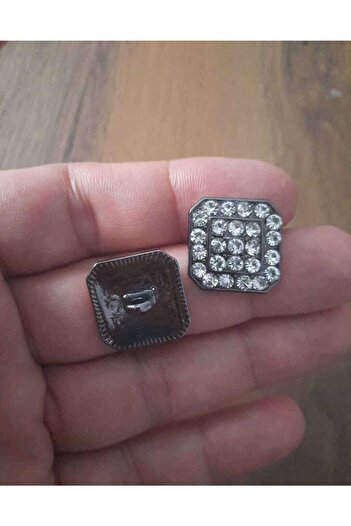 İMREN AKSESUAR 2 cm Square Rhinestone Black Nickel Metal Knob - Hanger Coated, 2 Pieces