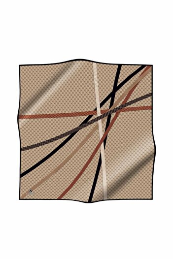 Vissona Γυναικείο Μεταξωτό Κασκόλ Twill Μπεζ - Μαύρο