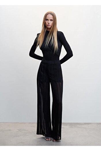 MANGO Woman Semi Transparent Thin Striped Trousers