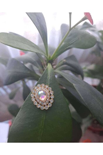 İMREN AKSESUAR Special Design Rhinestone Button 2 cm Light Gold Strap Coated Metal Button 2 Pieces