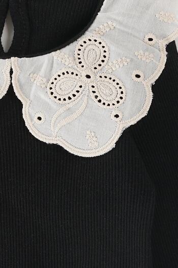 Banamio Wednesday Long Sleeve Scallop Neck Detailed Ribbed Cotton Body