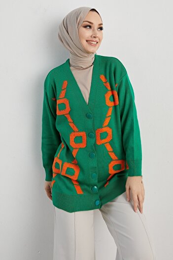 InStyle Lenora Patterned Knitwear Cardigan - Green