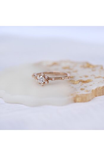 INZA mücevherat 0.35 Ct Vintage Özel Tasarım Kar Tanesi Pırlanta Yüzük