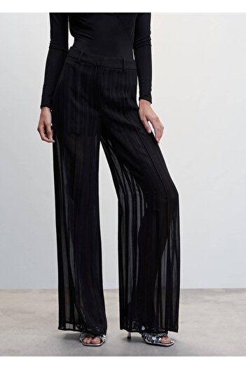 MANGO Woman Semi Transparent Thin Striped Trousers