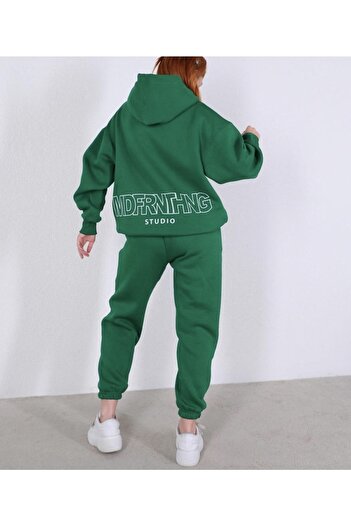 BE QUEEN Hooded Mdfrnthng Studio Back Printed Full Winter Oversize γυναικεία φόρμα