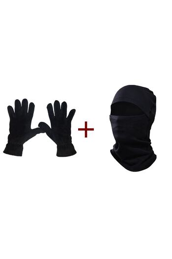 Mrey Men's Black Thermal Winter Fleece M-l Gloves Snow Mask Biker Helmet Beanie Neck Collar Set of 2 Suit