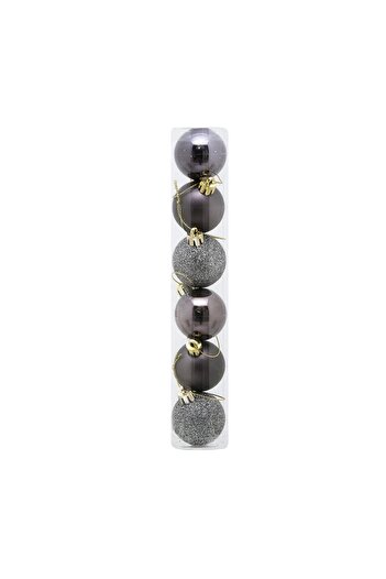 QUEEN AKSESUAR New Year's Eve Bright Silver Gray 6-Piece Pine Tree Decoration Ornament Ball Set with Glitter Mirror