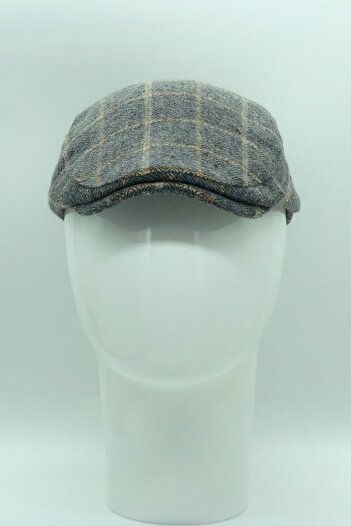 Hoppe Winter Stamped Wool Grey-beige Plaid Patterned Sports Luxury Hooligan Cap Flat Cap Hat