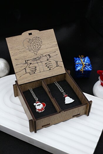 Dukkanka Σετ 2 Santa And Pine Winter Concept Couple Lover Best Metal κολιέ γραμμένο σε συσκευασία δώρου