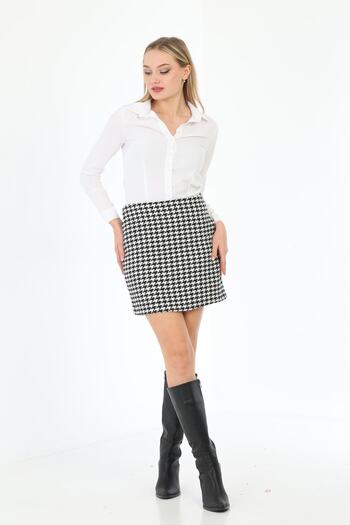 medipek Houndstooth Pattern Tweed Skirt