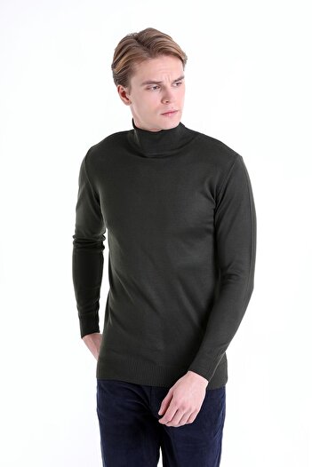 Hatemoğlu Haki Comfort Fit Прямий велосипедний комір Вовняний трикотажний светр
