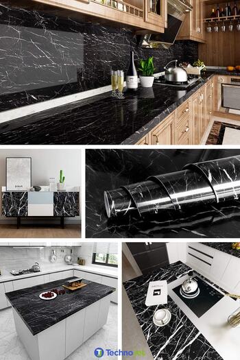 Technojet Self Adhesive Black Marble Pattern Kitchen Bathroom Countertop Wall Table Veneer 60cmx500cm