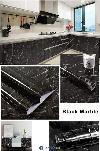 Technojet Self Adhesive Black Marble Pattern Kitchen Bathroom Countertop Wall Table Veneer 60cmx500cm