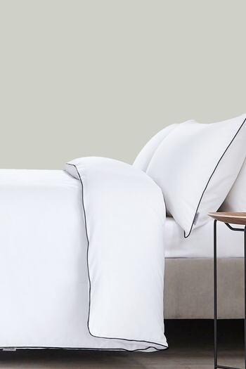 RİTMOHOME King Size King Size Double Duvet Cover Set Off White Plain Cotton Black Piping Hotel Series