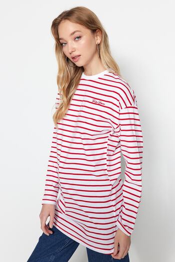 Trendyol Modest Piros hímzett túlméretes kötött tunika - TCTSS23UK00034