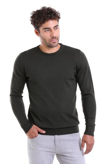 Hatemoğlu Khaki Comfort Fit Plain Crew Neck Woolen Sweater