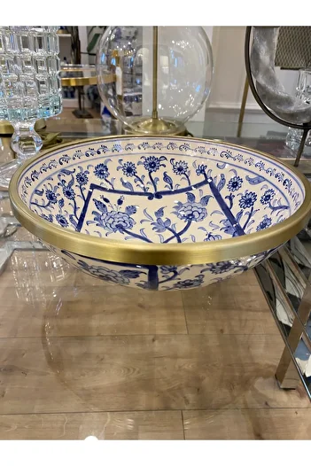 Dekordan House Bleu Blanc Brass Edged Bowl