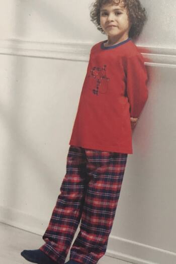 Blackspade Red Children's Pajamas - Fleece Top, Cotton Bottom, Plaid Pattern-7204-