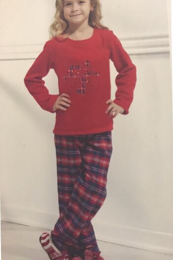 Blackspade Red Children's Pajamas - Fleece Top, Cotton Bottom, Plaid Pattern-7204-