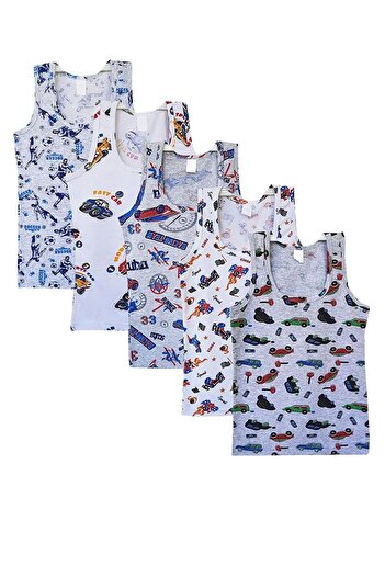 Tutku Boy's Colorful Elastane Printed Undershirt 3-Piece