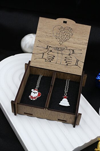 Dukkanka Σετ 2 Santa And Pine Winter Concept Couple Lover Best Metal κολιέ γραμμένο σε συσκευασία δώρου
