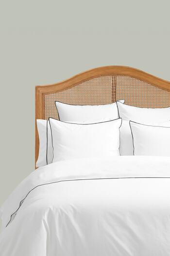 RİTMOHOME King Size King Size Double Duvet Cover Set Off White Plain Cotton Black Piping Hotel Series