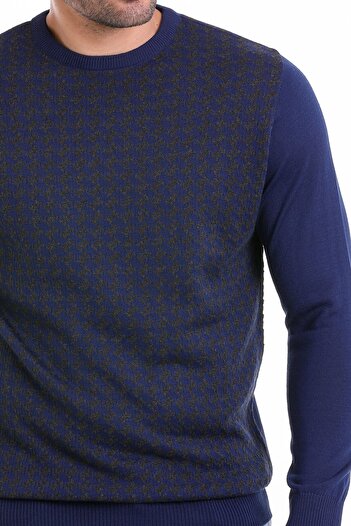 Hatemoğlu Mavi Comfort Fit Jakarlı Bisiklet Yaka Yünlü Yün Kazak