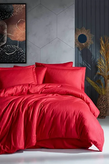 Elart Duvet Cover Set Single Cotton Viscon 4 Piece Fenola Red