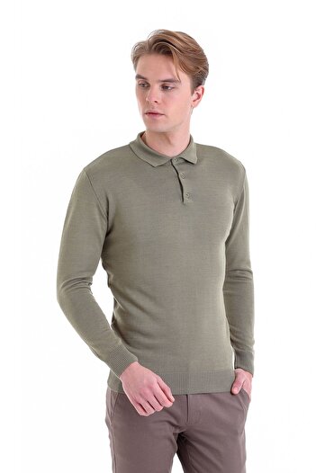 Hatemoğlu Зелений Comfort Fit Прямий Поло Вовняний Вовняний Светр