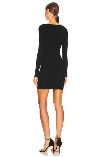 Zagrep Μίνι φόρεμα Black Silk Jersey - Τετράγωνος γιακάς, μακρύ μανίκι