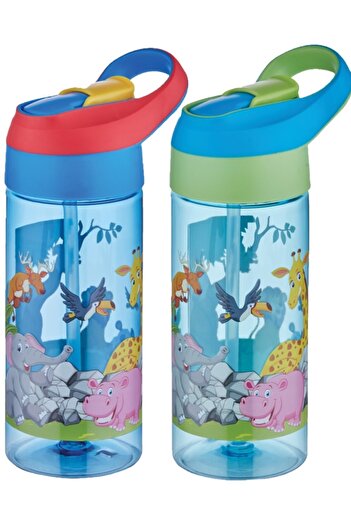 Vagonlife Set of 2 500ml Tritan Children's School Water Bottle with Thick Straw