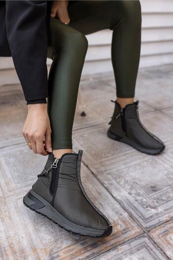 ANGELİNA JONES Barnes Women's Green Stone Detailed Parachute Detail Fabric Boots