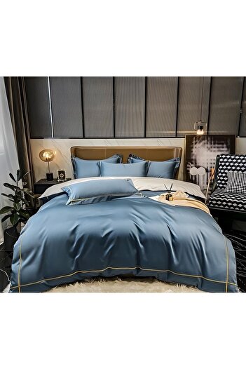 METİNEV Double Thin Striped Cotton Satin Bedding Set