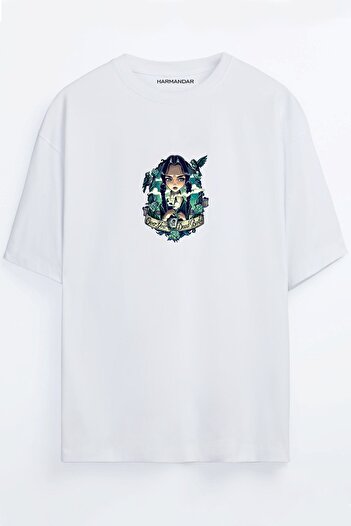 Harmandar Τετάρτη Printed Unisex Μαύρο - Λευκό - πορτοκαλί - Μπεζ Oversize T-shirt
