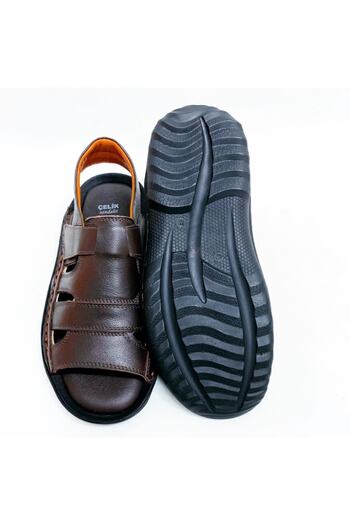Çelik Men's Brown Genuine Leather Sandals