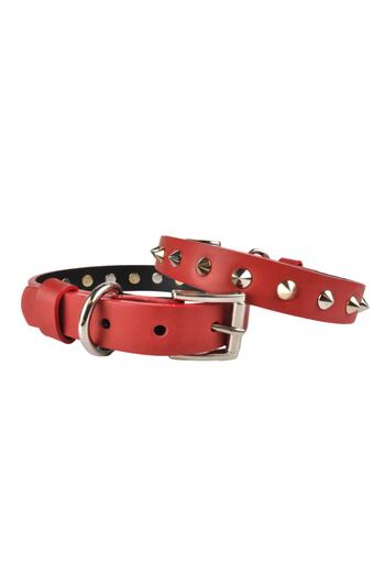 Bestie Red Pyramid Medium Size Leather Dog Collar 45cm