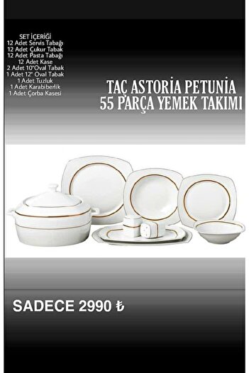 Taç Astoria Petunia 55 Parça Porselen Yemek Takımı