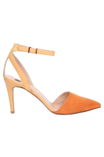 BUTIGMA Orange Suede Leather Ankle Strap Pointed Toe Heeled Shoes Sandals - Women