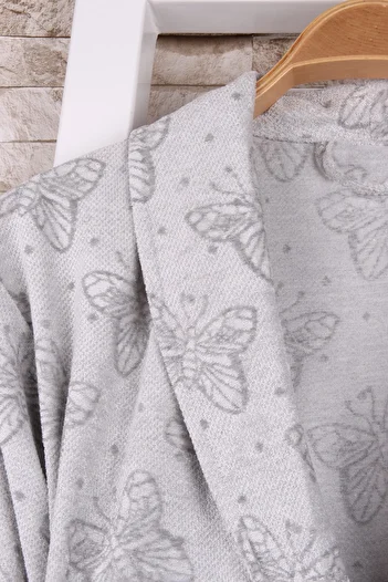 Baveno Women's Butterfly Patterned Shawl Gray Dressing Gown