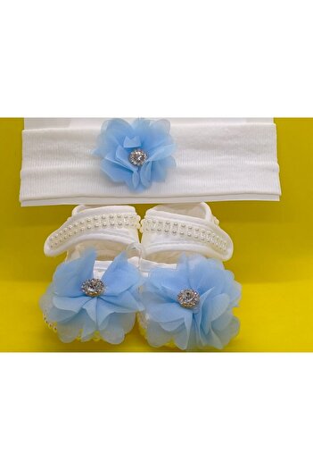 BUKAWEAR Baby Girl Ecru Newborn Bandana Set of 2 with Shoes Accessories